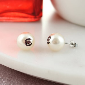 University of SC Pearl Studs/Gamecock Pearl Stud Earrings/Gamecock Jewelry