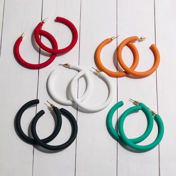 Color Coated Hoop Earrings 2 Inch 50mm/Game Day Earrings/Colorful Hoop Earrings