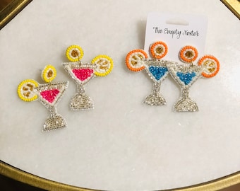 Tropical Drink Beaded Earrings/Beaded Cocktail Earrings/Beaded Beverage Earrings/Summer Fun Earrings