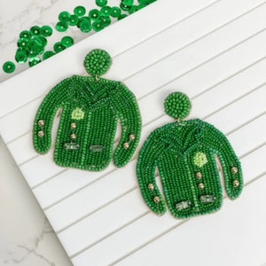 Masters Gold Tournament Green Jacket Beaded Earrings/Augusta Green Jacket Golf Tournament Earrings