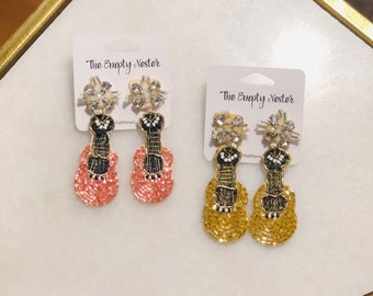Beaded Guitar Earrings/Country Concert Beaded Earrings/Nashville Beaded Earrings