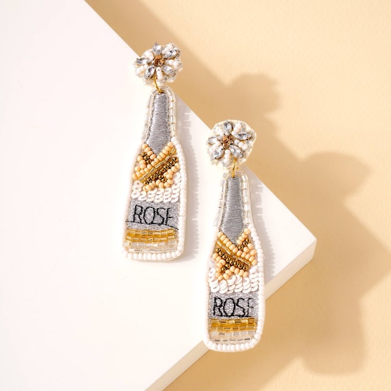 White Champagne Bottle Earrings/seed Bead Earrings