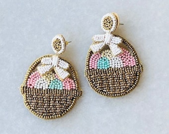 Easter Basket Seed Bead Earrings/Easter Egg Basket Earrings/Easter Seed Bead Earrings