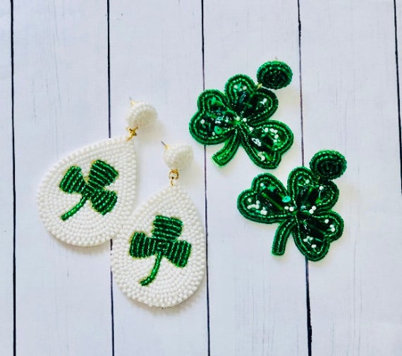 St. Patrick's Day Earrings Irish Shamrock Good Luck Clover Green
