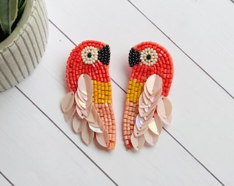 Tropical Beaded Bird Earrings/Fun Seed Bead Earrings/Statement Earrings/Summer Earrings