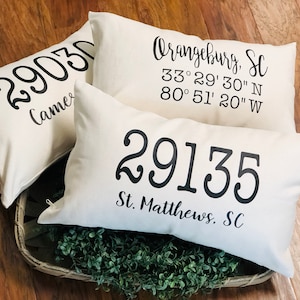 Personalized Zip Code Pillow/Coordinates Pillow/Farmhouse Pillow Cover