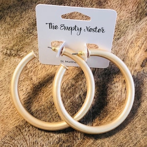 Classic Hoop Earrings/Matte Gold Hoop Earrings/Satin Gold Hoops/Everyday Hoop Earrings/2.25&quot;Gold Hoops