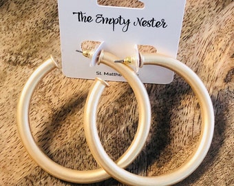 Classic Hoop Earrings/Matte Gold Hoop Earrings/Satin Gold Hoops/Everyday Hoop Earrings/2.25"Gold Hoops