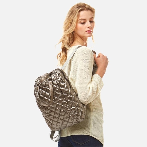 Metallic Quilted Backpack Vee Backpack | Metallic Chrome Backpacks | VEE COLLECTIVE main image 4