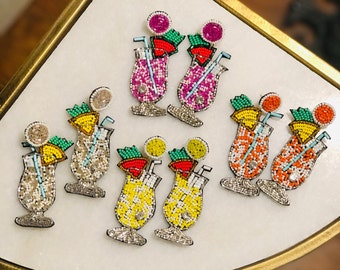 Tropical Drink Beaded Earrings/Beaded Cocktail Earrings/Beaded Beverage Earrings/Summer Fun Earrings