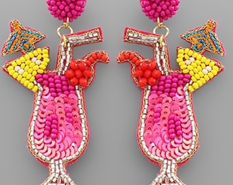 Tropical Drink Beaded Earrings/Beaded Cocktail Earrings/Beaded Beverage Earrings/Summer Fun Earrings