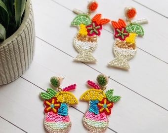 Tropical Drink Beaded Earrings/Beaded Cocktail Earrings/Beaded Beverage Earrings/Summer Fun Earrings