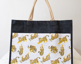 Tiger Tote Bag/Tiger Fan Jute Tote Bag/Tiger Carryall