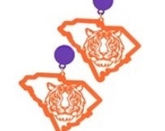 SC Tiger Earrings/ SC State Tiger Earrings/Tiger Territory  Statement Earrings