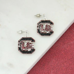 Garnet and Black Gamecock Gameday Earrings/University of SC Crystal Logo Earrings