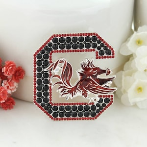 Gamecocks Crystal Slogan Pin/University of SC Gamecock Logo Pin/Gamecock Fan Jewelry/Gamecock Crystal Brooch
