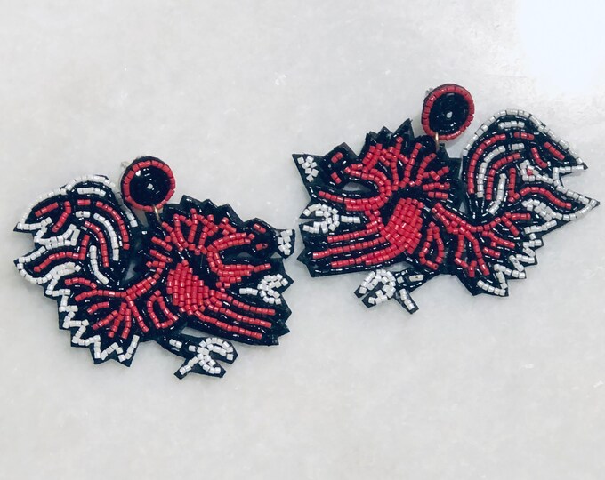 and Black Beaded Gamecock Earrings/university of SC Seed Bead