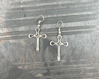 Cross Earrings/Silver Plated Brass Cross Earrings/Silver Cross Earrings