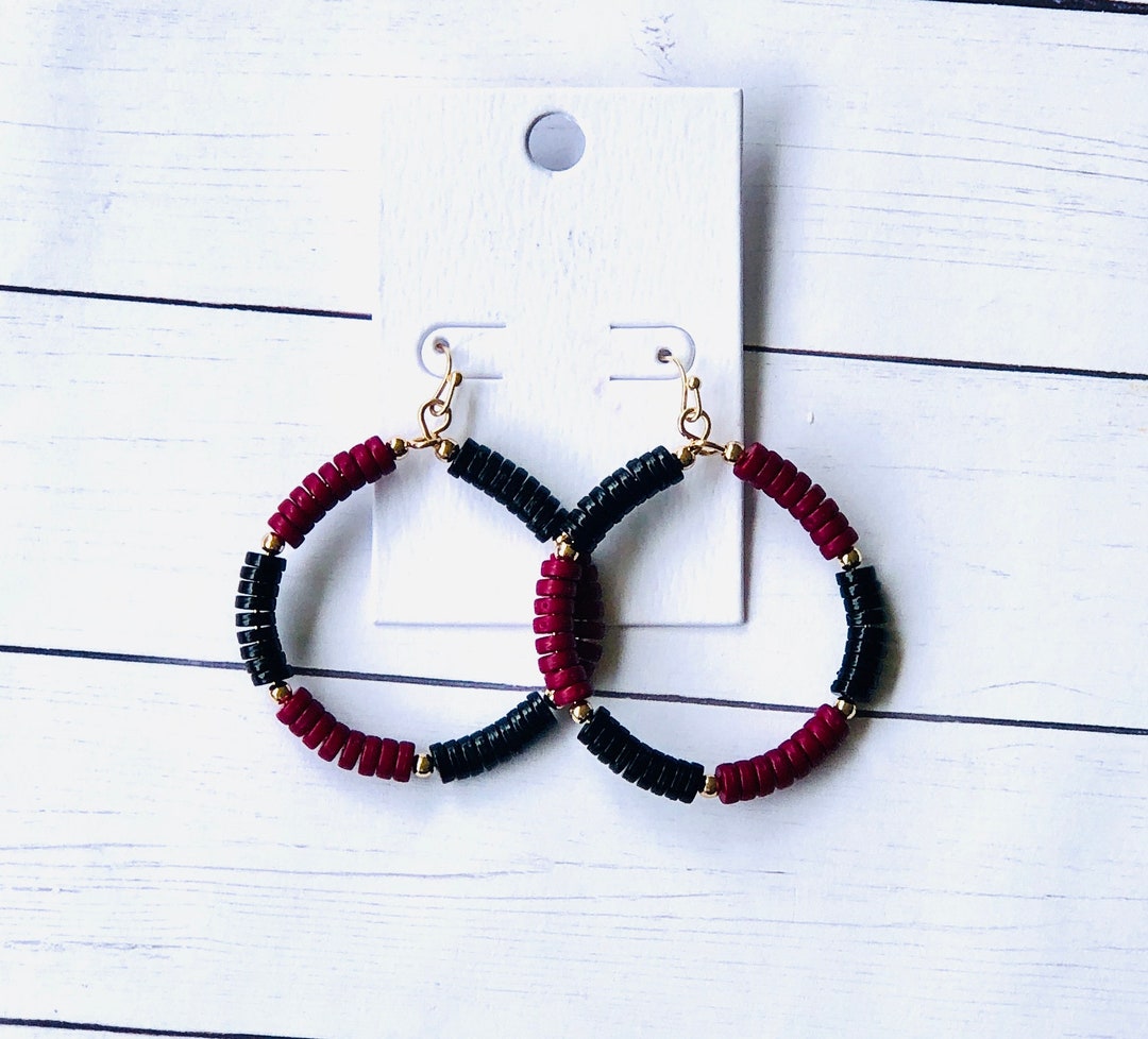 College Color Bead Circle Earrings and Black/university of SC