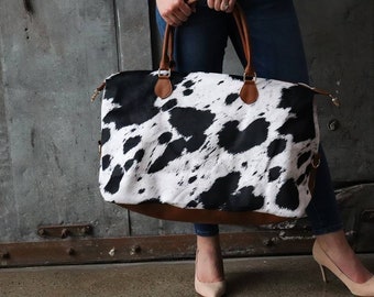 Cow Hide Print Weekender Bag Duffle Bag 