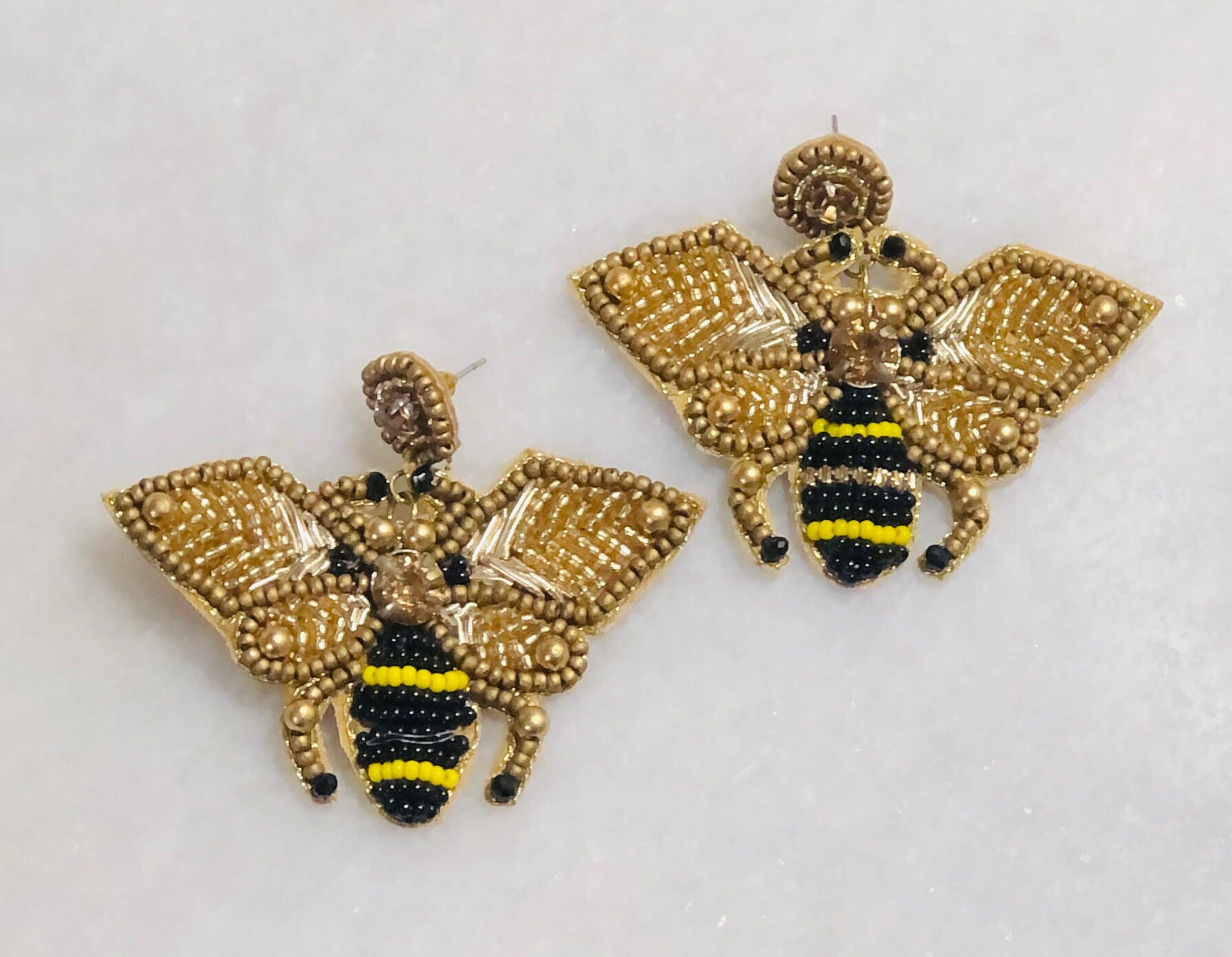 Beaded Bee Earrings/Queen Bee Beaded Earrings/Seed Bead Bee Etsy