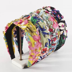 Floral Knotted Headband/Summer Headband/Colorful Headband/Floral Beaded Headband