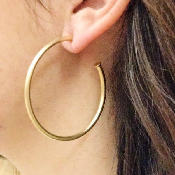 Classic Matte Silver Hoop Earrings/Matte Gold Hoop Earrings/Satin Silver Hoops/Satin Gold Hoop Earrings/Everyday Skinny Hoop Earrings 2"