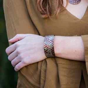 Copper Patina Cuff Bracelet with Teal and Copper Rivets/Copper Cuff Bracelet