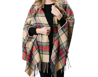 plaid poncho coat