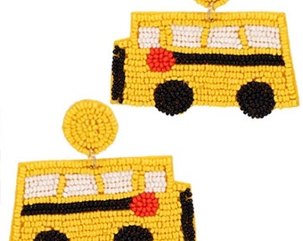 Back to School School Bus  Earrings/Teacher Appreciation Earrings/Teacher Seed Bead Earrings/School Bus Driver Gift