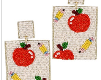 Back to School Earrings/Teacher Appreciation Earrings/Teacher Seed Bead Earrings/School Earrings