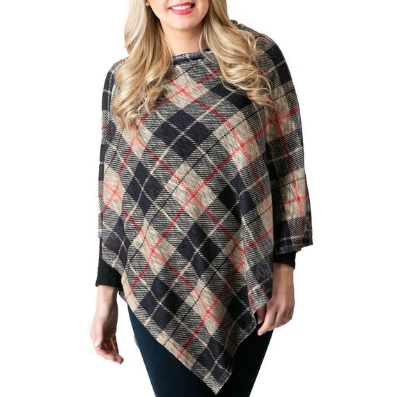 Sijpelen weerstand Doelwit Lightweight Tan Plaid Poncho/tan Plaid Poncho Sweater - Etsy