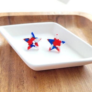 Acrylic Star Earrings Red, White, & Blue/Patriotic Star Earrings/Small Star Earrings