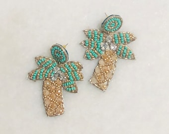 Palm Tree Earrings/Tropical Beaded Earrings/Fun Palm Tree Seed Bead Earrings/Statement Earrings/Summer Earrings