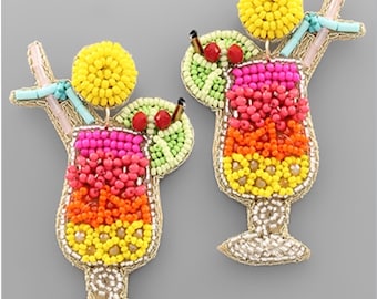 Tropical Drink Beaded Earrings/Beaded Cocktail Earrings/Beaded Beverage Earrings/Summer Fun Earrings/Multicolor Drink Earrings