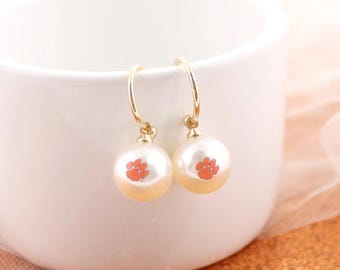 Clemson Pearl Earrings/Clemson Dangle Pearl Earrings