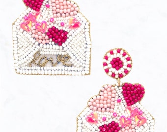 Valentine's Seed Bead Heart Envelope Earrings/Valentine's Day Love Envelope Earrings/Love Letter Seed Bead Earrings