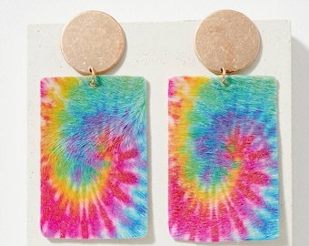 Tie Dye Leather Earrings/Retro Earrings/Colorful Earrings