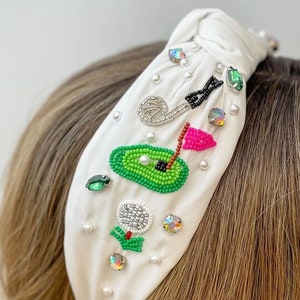 Golfer Embellished Top Knot Headband/Masters Headbands/Colorful Headbands/Fun Jeweled Golf Themed Headband