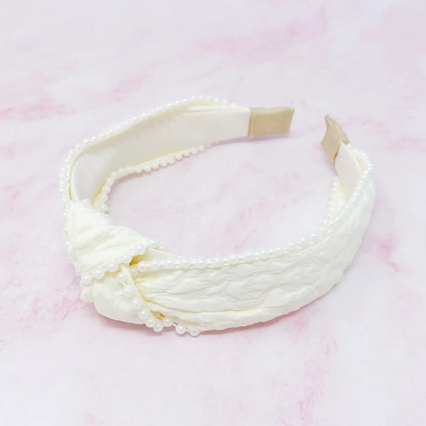 Pearl Embellished Knotted Headband/Cream Headband/Bridal Headband