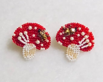 Mushroom Earrings/Retro Earrings/ Seed Bead Mushroom Earrings