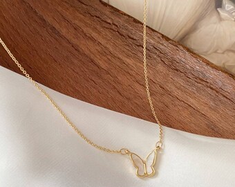 Golden Shell Butterfly Necklace/White Butterfly Necklace