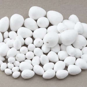 76 Eier 12-30 mm Sortiment • 5 Größen: 12, 18, 20, 25, 30 mm • gesponnene Baumwolle Eier für DIY Handwerk • SPUNNYS