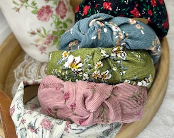 Floral Headband Top Knot Fall Spring Headband Women Turban Summer Headband Anti-slip Corduroy Headband French Country Hair Accessories Gift