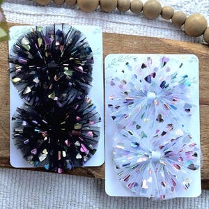 Tulle Pig Tail Hair Bows Rainbow Heart Clips Little Girl, Toddler Barrettes Accessories