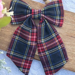 Tartan Plaid Hair Bow Red Blue Fall Winter Long Tail Coquette Women Accessories