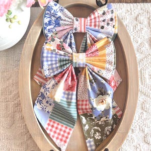 Patchwork Hair Bow Large Floral Cotton Coquette Clip Teen Women Accessories
