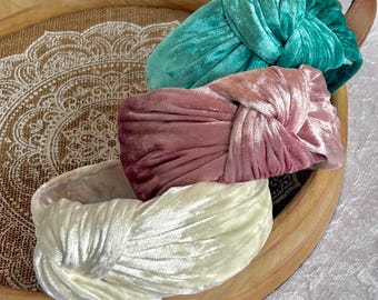 Women Top Knot Headband Lush Velvet Spa Turban Headwrap Soft Wide Brim Headband Country Cottage Core Spring Boho Hair Accessory Summer Gift