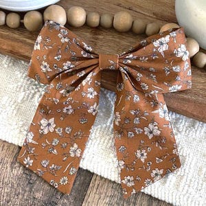 Brown Floral Fall Sailor Hair Bow Autumn Long Tail Coquette Clip Women Accessories