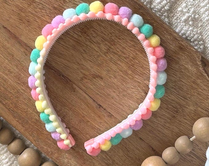 Little Girls Rainbow Pom Pom Headband Soft Fun Colorful Unique Hair Accessories